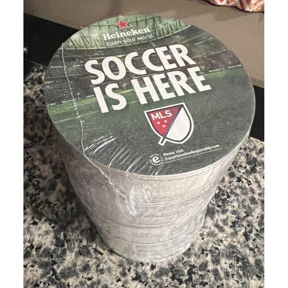 Heineken beer Coasters MLS Soccer Is Here 100 Pack Man Cave Pub Brewery Bar New - Picture 1 of 3